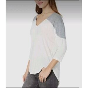 We The Free by Free People Major Leagues Tee color block Ivory Gray V neck - XS